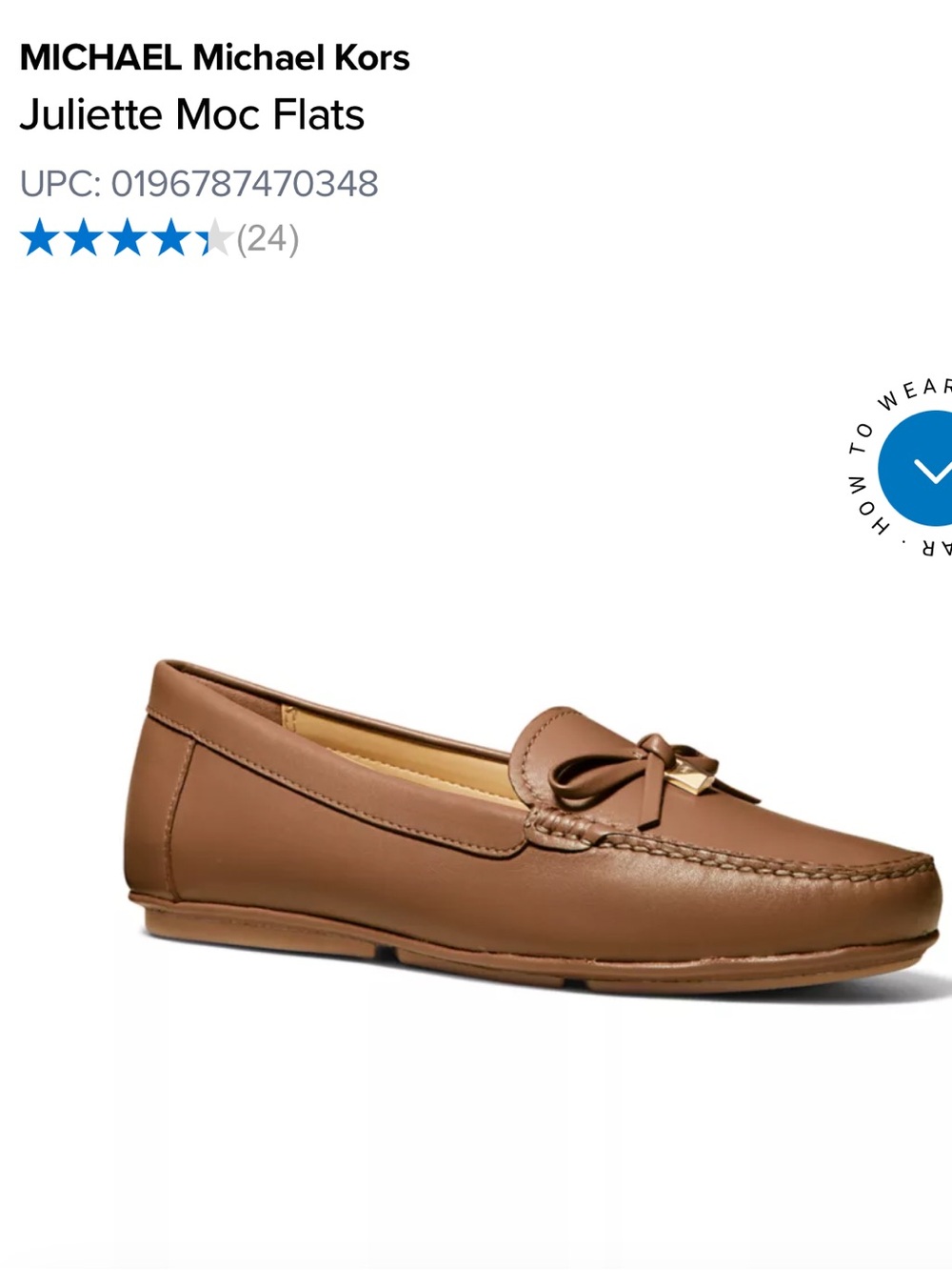 Michael Kors Juliette Brown Leather Moccasin Flats with Bow